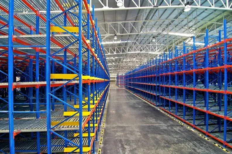 Roller lanes running front to back through each bay of a flow rack