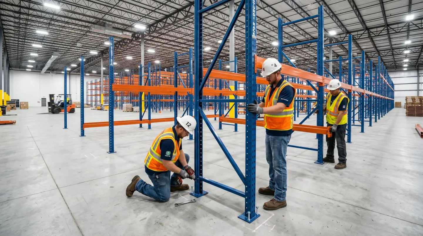 New pallet rack rows going up inside a Houston-area distribution building