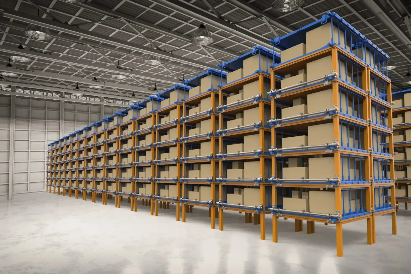 3D model of a planned rack layout for a Southeast Texas warehouse